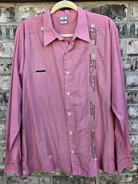 KIKE Lino Pink Embroidered Guayabera Shirt Size 42